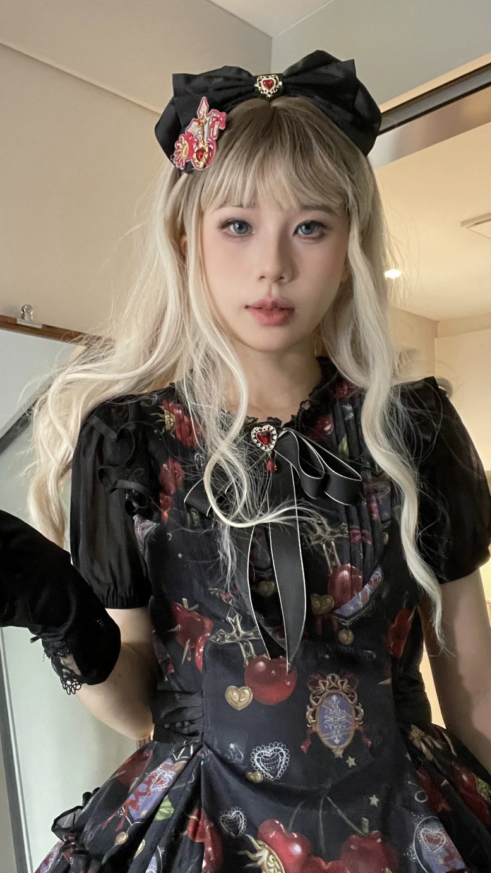 Gloaming - Sweet Lolita Cherry print Short Sleeve OP and SK Set