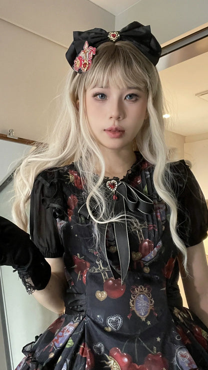 Gloaming - Sweet Lolita Cherry print Short Sleeve OP and SK Set