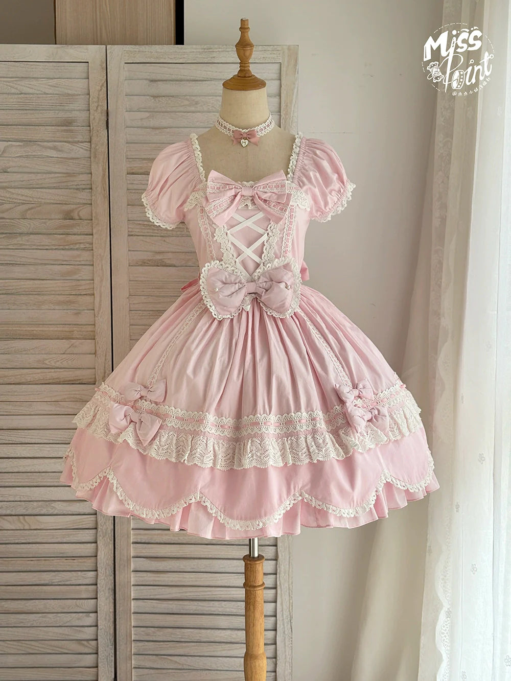 Miss Point - Vintage Petal Rabbit - Old School Lolita OP Cotton Dress With Petal-Shaped Hem