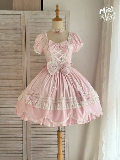 Miss Point - Vintage Petal Rabbit - Old School Lolita OP Cotton Dress With Petal-Shaped Hem