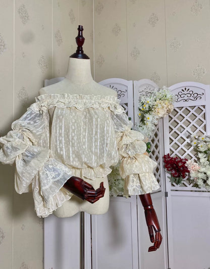 Airfreeing - Wendy - Elegant Lolita Blouse Chiffon Off-Shoulder Virago Sleeve Blouse