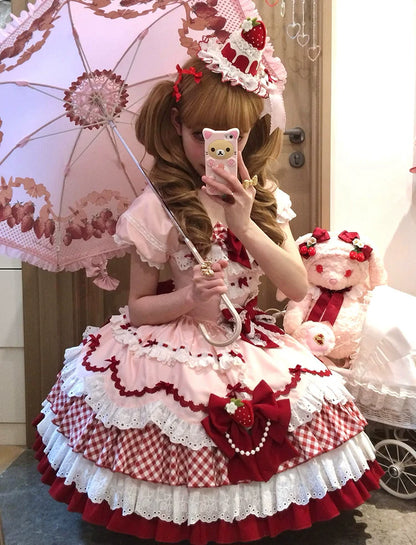 Sakurahime - Berry Sweetheart - Sweet Lolita OP Suit Old School Lolita Dress and Top Hat