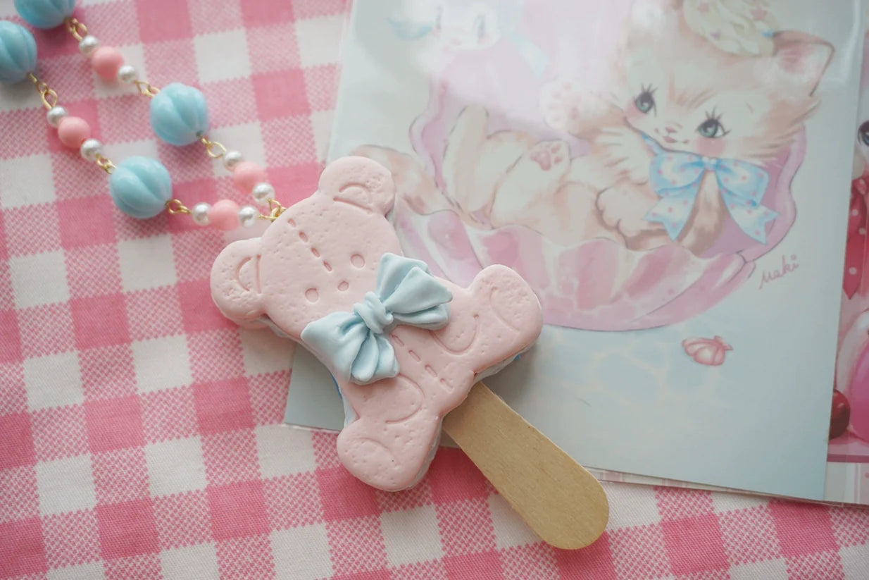 Cat Tea Party - Kawaii Lolita Necklace Bear Biscuit Ice Cream Handmade Clay Necklace