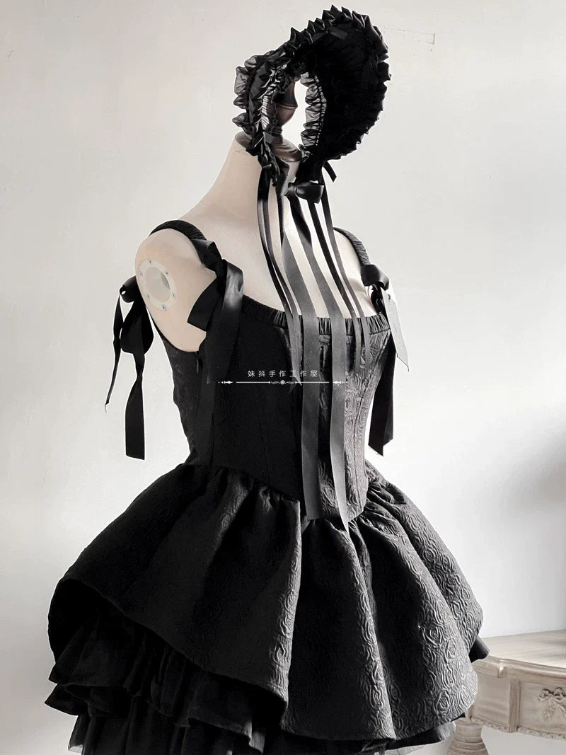 MAID - Elegent Lolita Bonnet Black Ribbon BNT