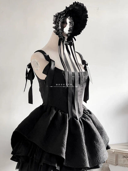 MAID - Elegent Lolita Bonnet Black Ribbon BNT
