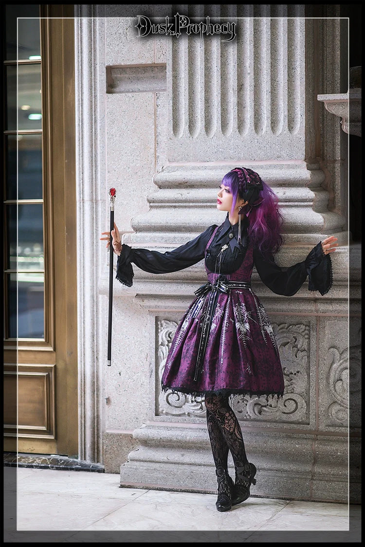 DuskProphecy - Coccyx - Elegant Lolita Dress High Waist Fishbone Print JSK Set