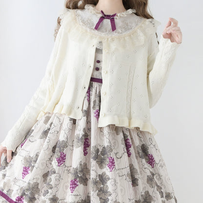 MIST - Kawaii Lolita Sweater Cardigan, Ruffled Lace Hem
