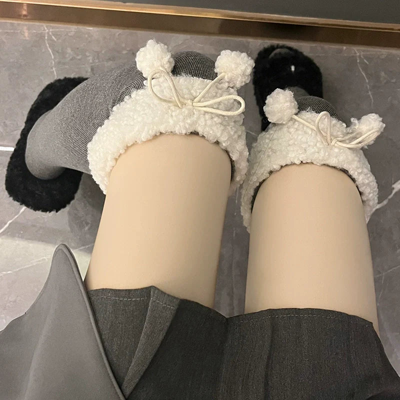 Hua Nai cat - Kawaii Winter Lolita Stockings Fuzzy Trim Furball Over-knee Socks