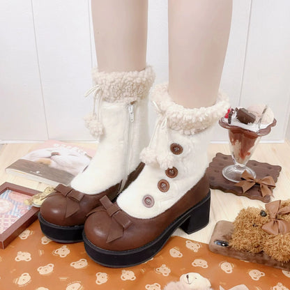 Dolly Doll - Winter Lolita Boots Fur Mary Jane Lolita Low Heel Shoes