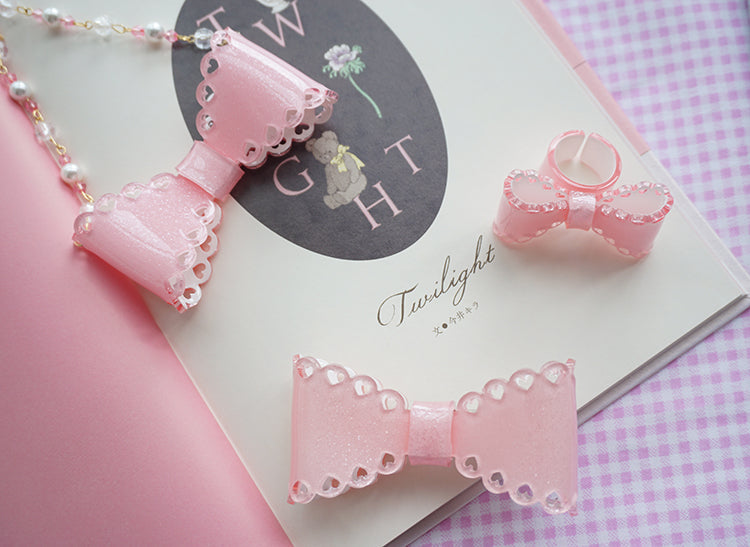 Cat Tea Party - Sweet Lolita Bow Ring and Necklace