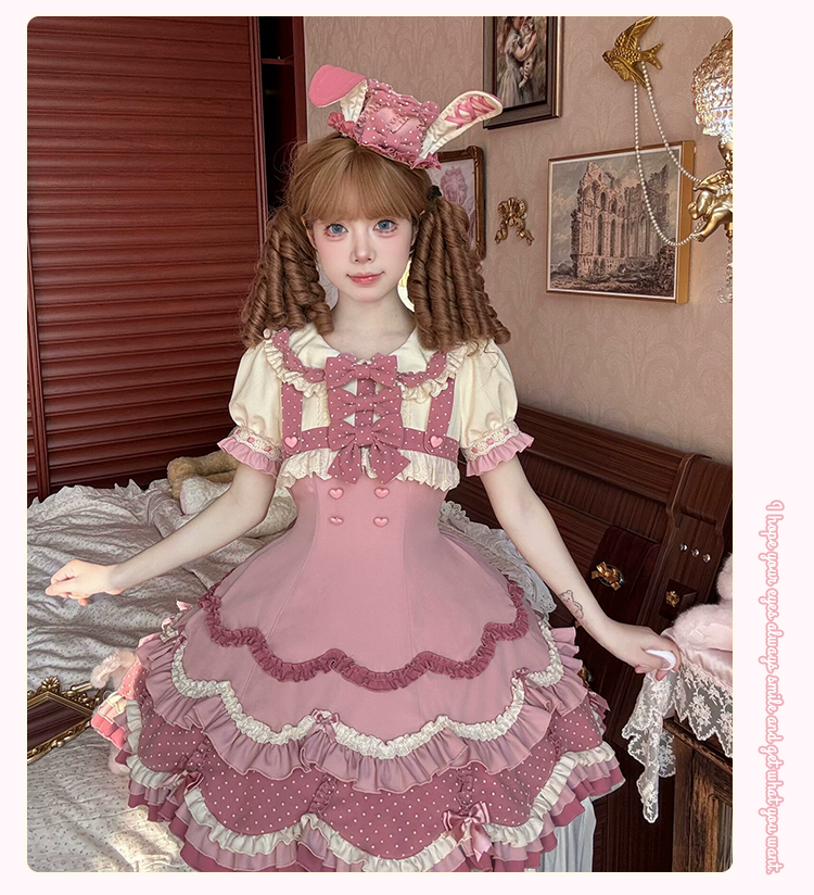 Sakurahime - Bunny Breeze - Pink Sweet Lolita OP Dress with Cute Hat and Bunny Ears