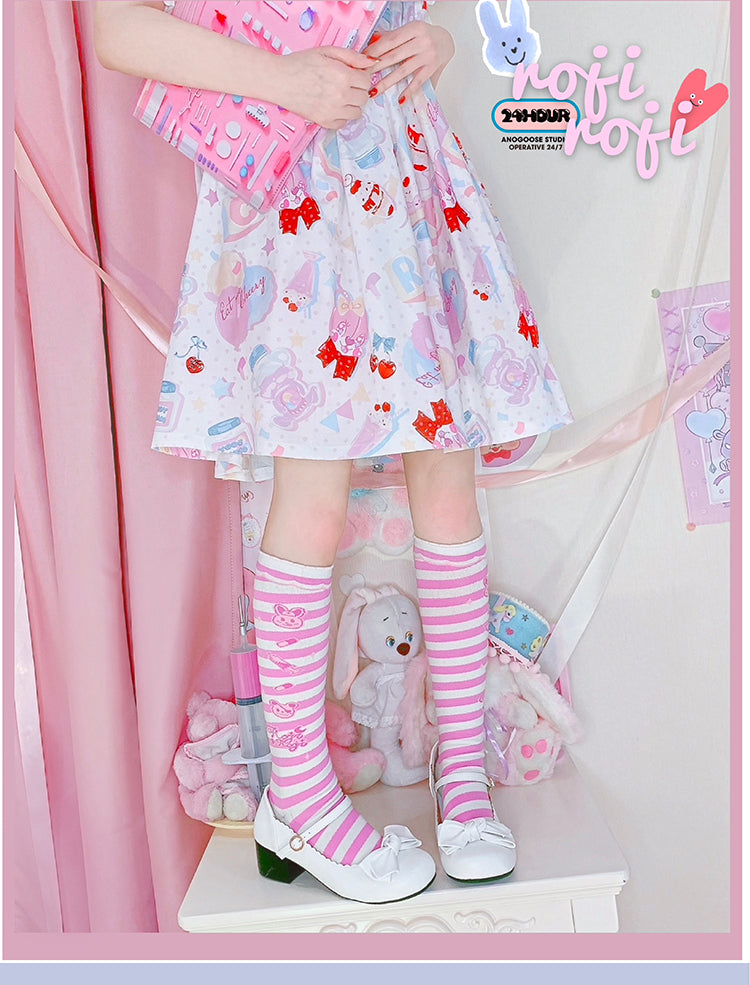 Roji roji - Striped Kawaii Lolita Calf Socks Multicolors