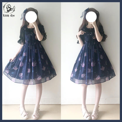 LilithEye - Jellyfish Meteor - Chiffon Fairy Jellyfish Printed Lolita JSK