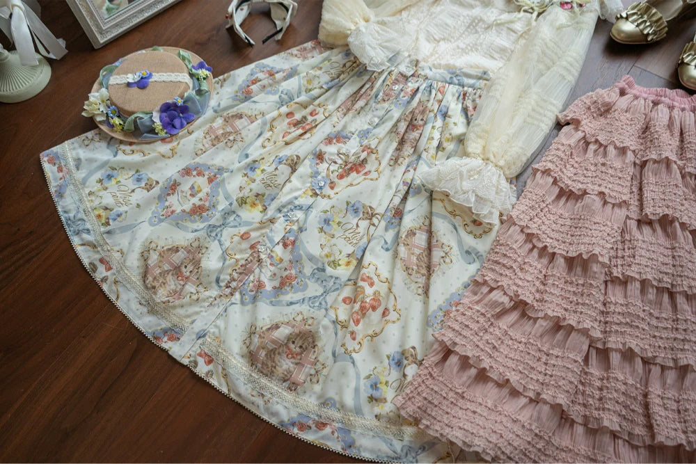 Miss Point - Cat Rose Tea - Sweet Lolita Skirt with Cute Prints Customized Size