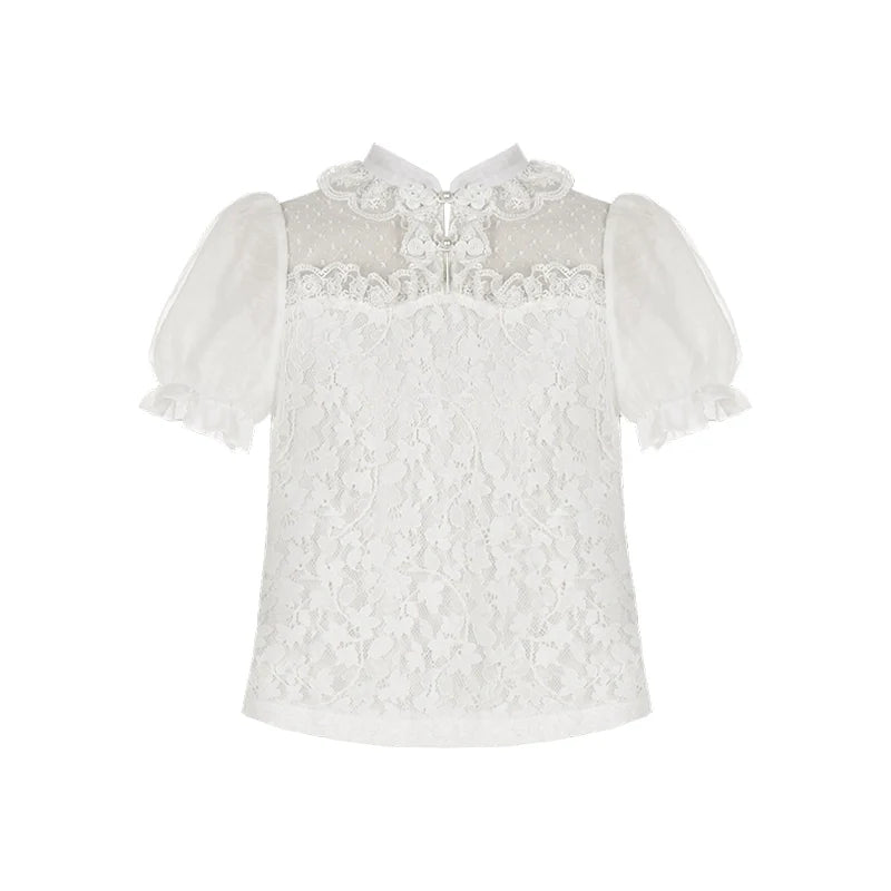 With PUJI - Moon Gauze - Qi Lolita Blouse Chinese Style Shirt