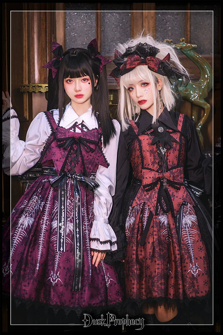 DuskProphecy - Coccyx - Elegant Lolita Dress High Waist Fishbone Print JSK Set