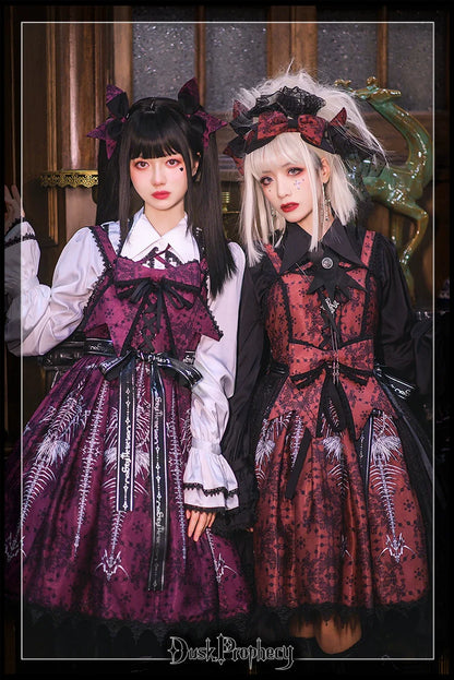 DuskProphecy - Coccyx - Elegant Lolita Dress High Waist Fishbone Print JSK Set