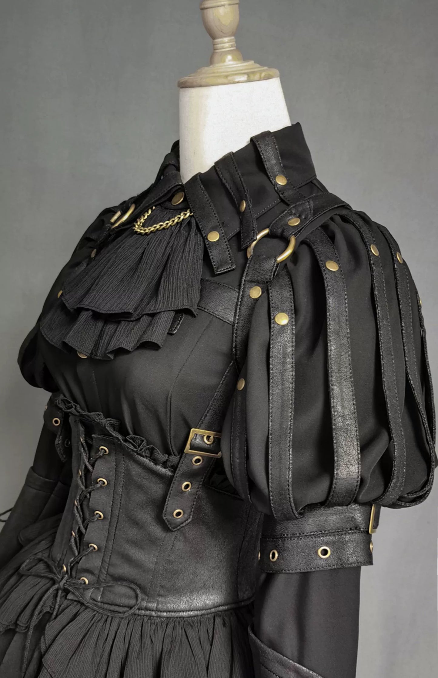 FOXTROT - Black Mist Beloved - Corset Gothic Lolita SK, Shirt, Faux Leather Cage Overlay