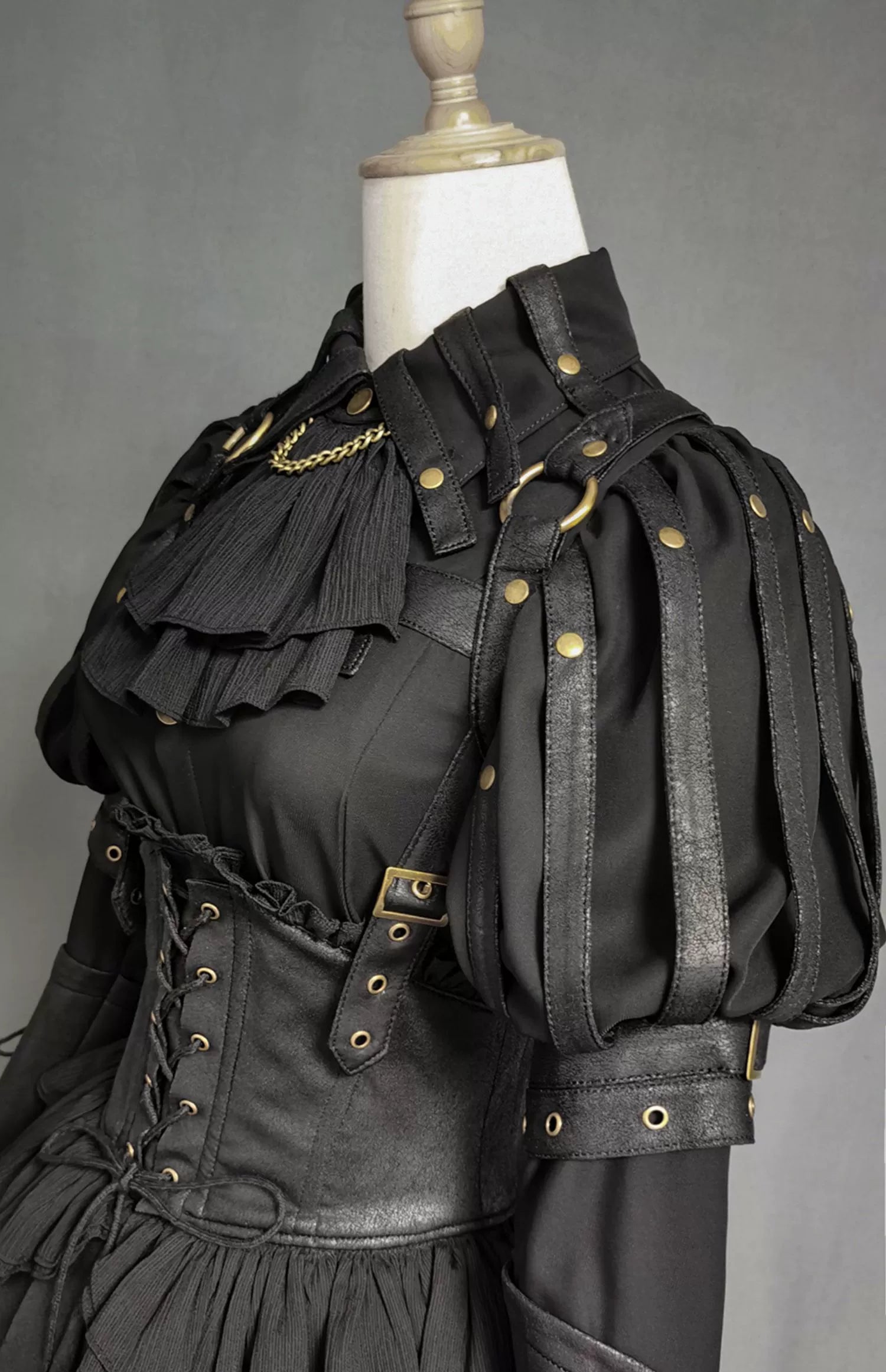 FOXTROT - Black Mist Beloved - Corset Gothic Lolita SK, Shirt, Faux Leather Cage Overlay