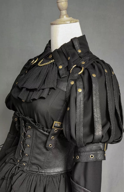 FOXTROT - Black Mist Beloved - Corset Gothic Lolita SK, Shirt, Faux Leather Cage Overlay