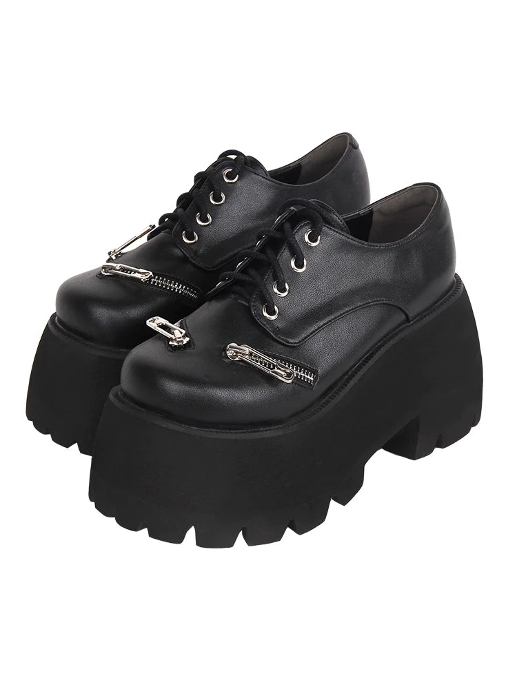 Angelic Imprint - Punk Lolita Round Toe Black Platform Shoes