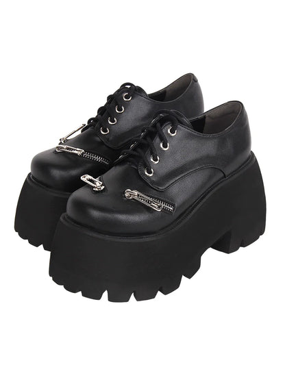 Angelic Imprint - Punk Lolita Round Toe Black Platform Shoes