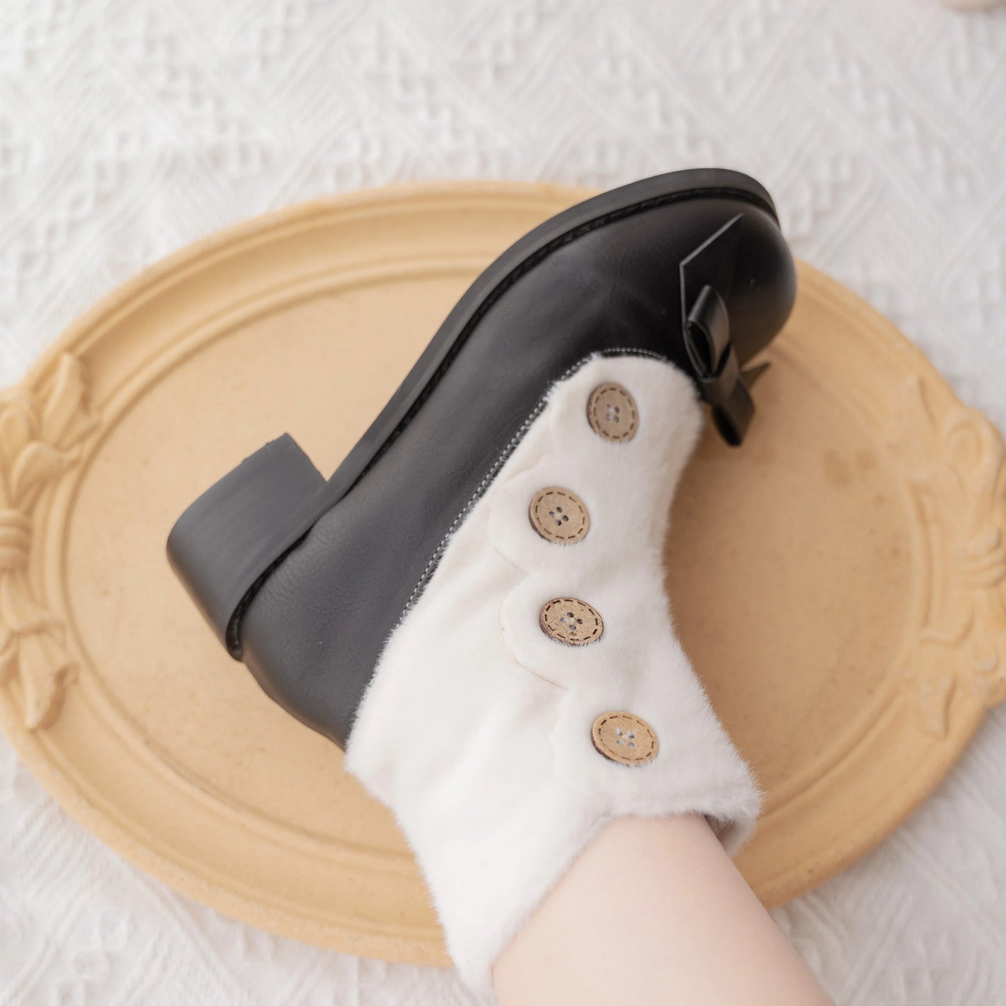 Dolly Doll - Winter Lolita Boots Fur Mary Jane Lolita Low Heel Shoes