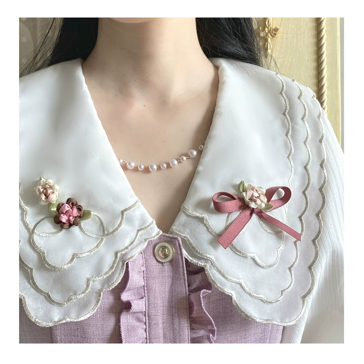 EESSILY - Window Rose - Classic Lolita OP Front Buttoned Embroidery Lolita Dress