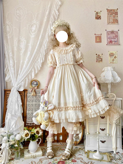 Ilovexiaolu - Meow Lullaby - Cotton Kawaii Lolita OP Dress with Removable Kitty Apron