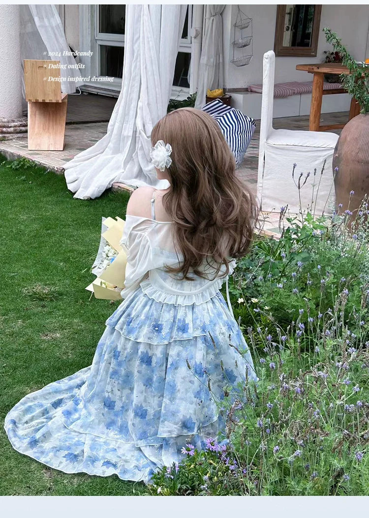 Yingtang - Plus Size Blue Lolita JSK Dress Cardigan Set New Arrival