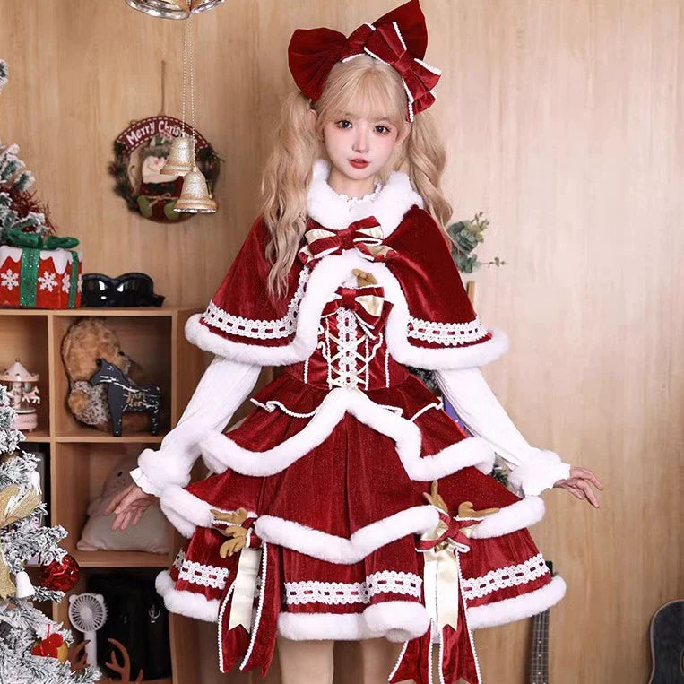 Matutu - Sweet Lolita JSK Suit Christmas Lolita Cape and Dress