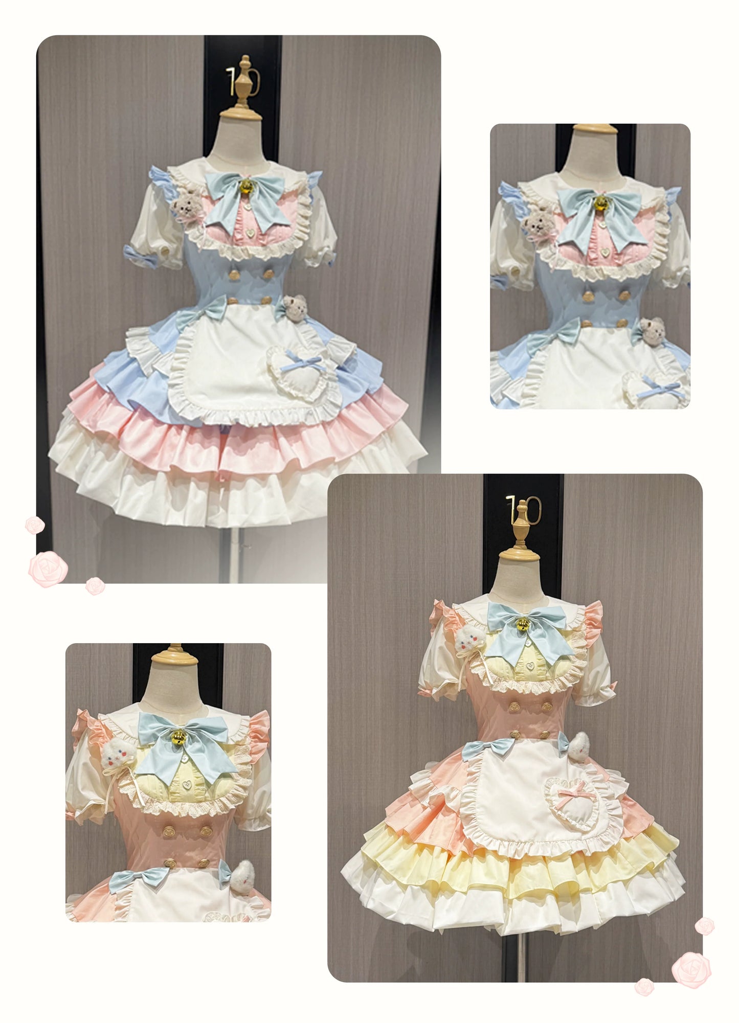 Platycodon House - Cream Puff - Sweet Lolita Apron OP Dress, Bunny & Bear Details