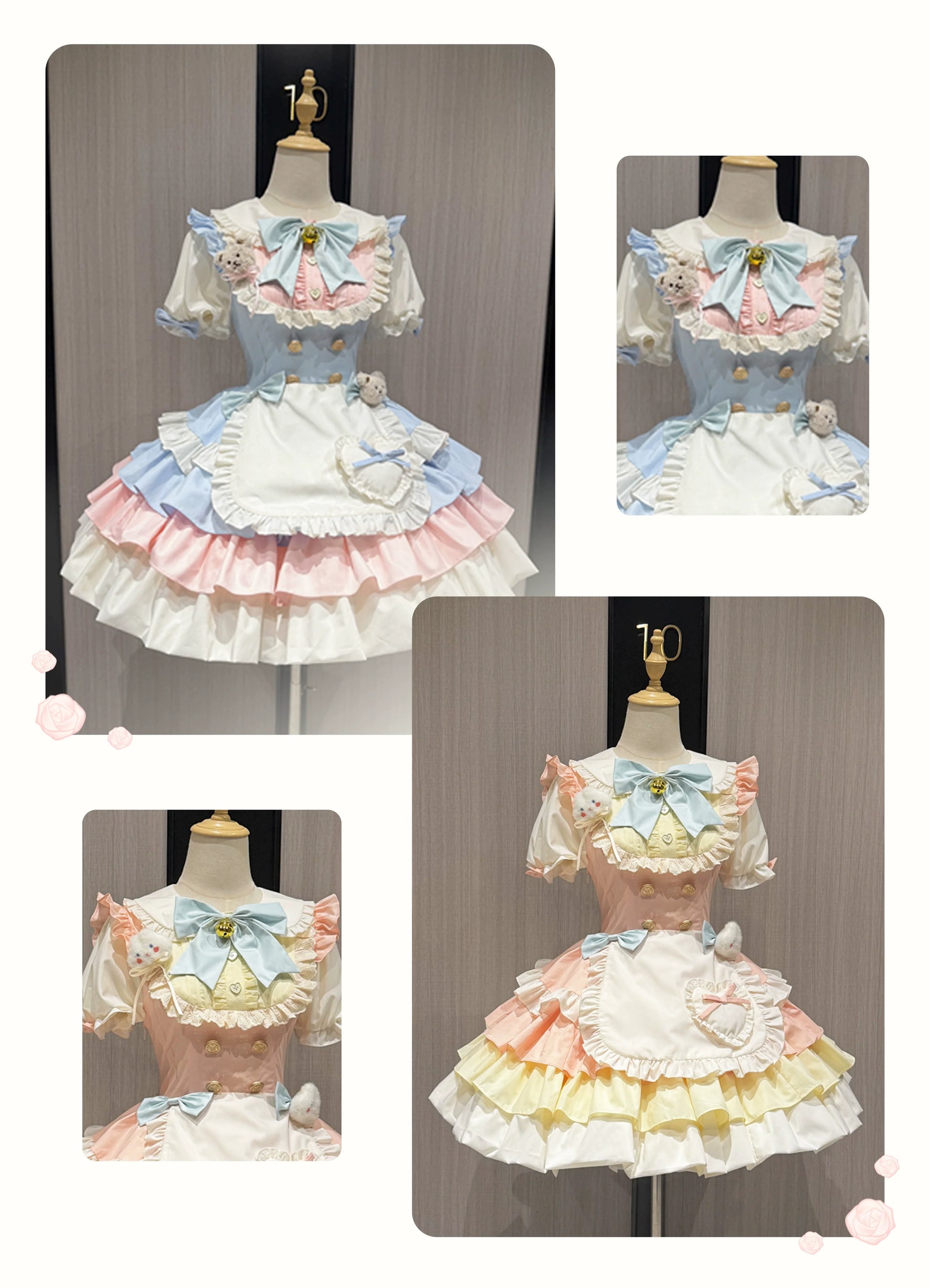 Platycodon House - Cream Puff - Sweet Lolita Apron OP Dress, Bunny & Bear Details