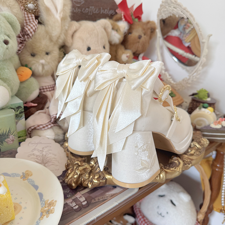 Dreamland - Dreamlike Lily of the Valley - Classic Lolita Platform Shoes with Back Large Bow
