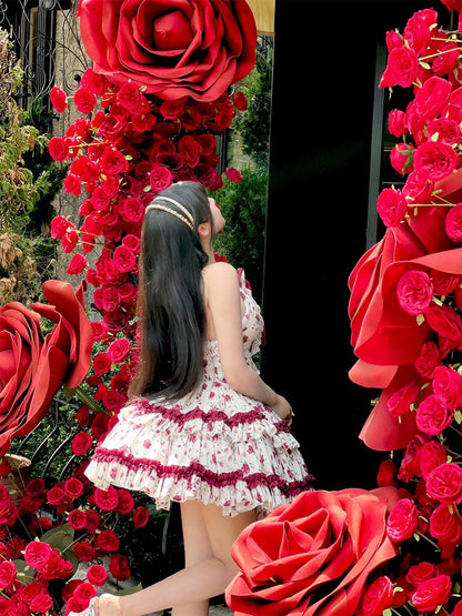 Diamond Honey Lolita - Heart Rose - Vintage Lolita Jumper Dress Retro Rose Lolita JSK