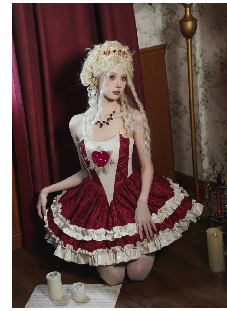 With PUJI - Mary's Heart - Classic Lolita Bodice Dress with Invisible Strap Irregular Coat