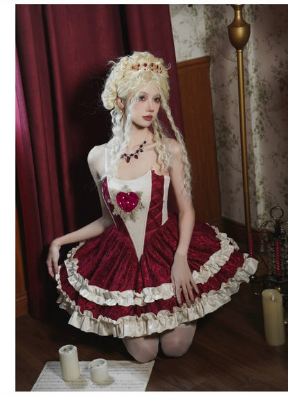 With PUJI - Mary's Heart - Classic Lolita Bodice Dress with Invisible Strap Irregular Coat