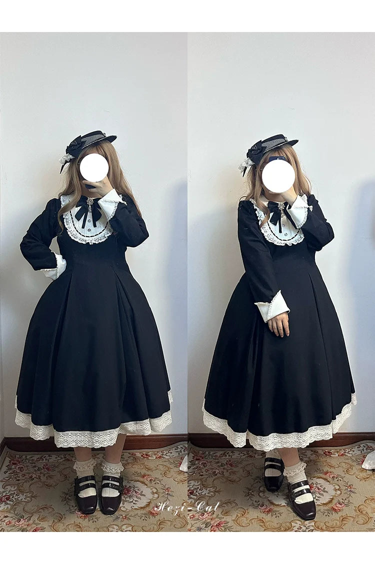 Hezi's Cat Haven - Black Cat Butler - Maid Lolita OP Dress Elegant Black and White Dress