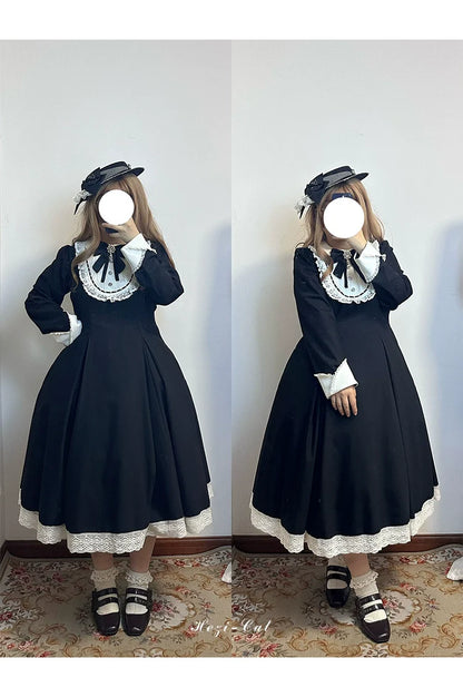 Hezi's Cat Haven - Black Cat Butler - Maid Lolita OP Dress Elegant Black and White Dress
