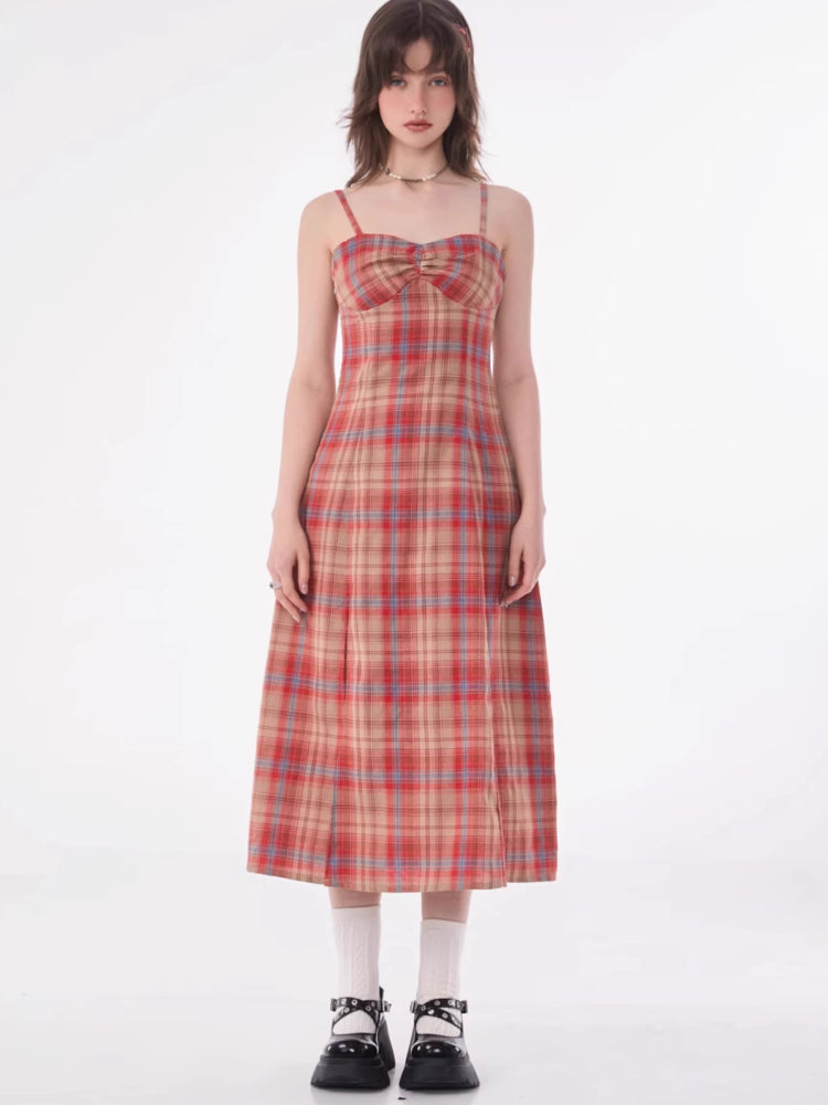 Retro plaid suspender dress【s0000007831】