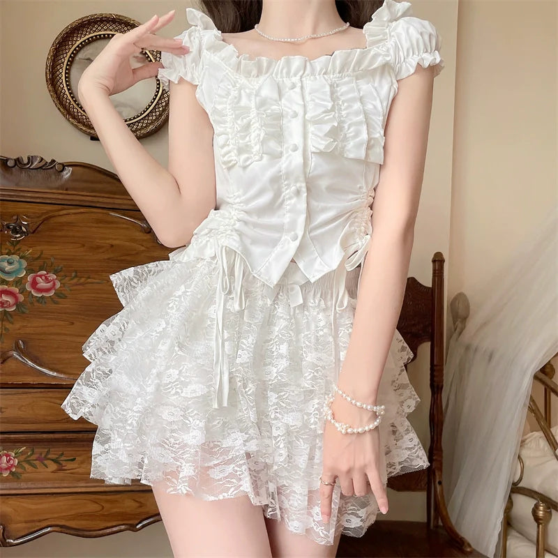 Sugar Girl - Daily Cotton Lolita Safety Shorts White Lace Leggings