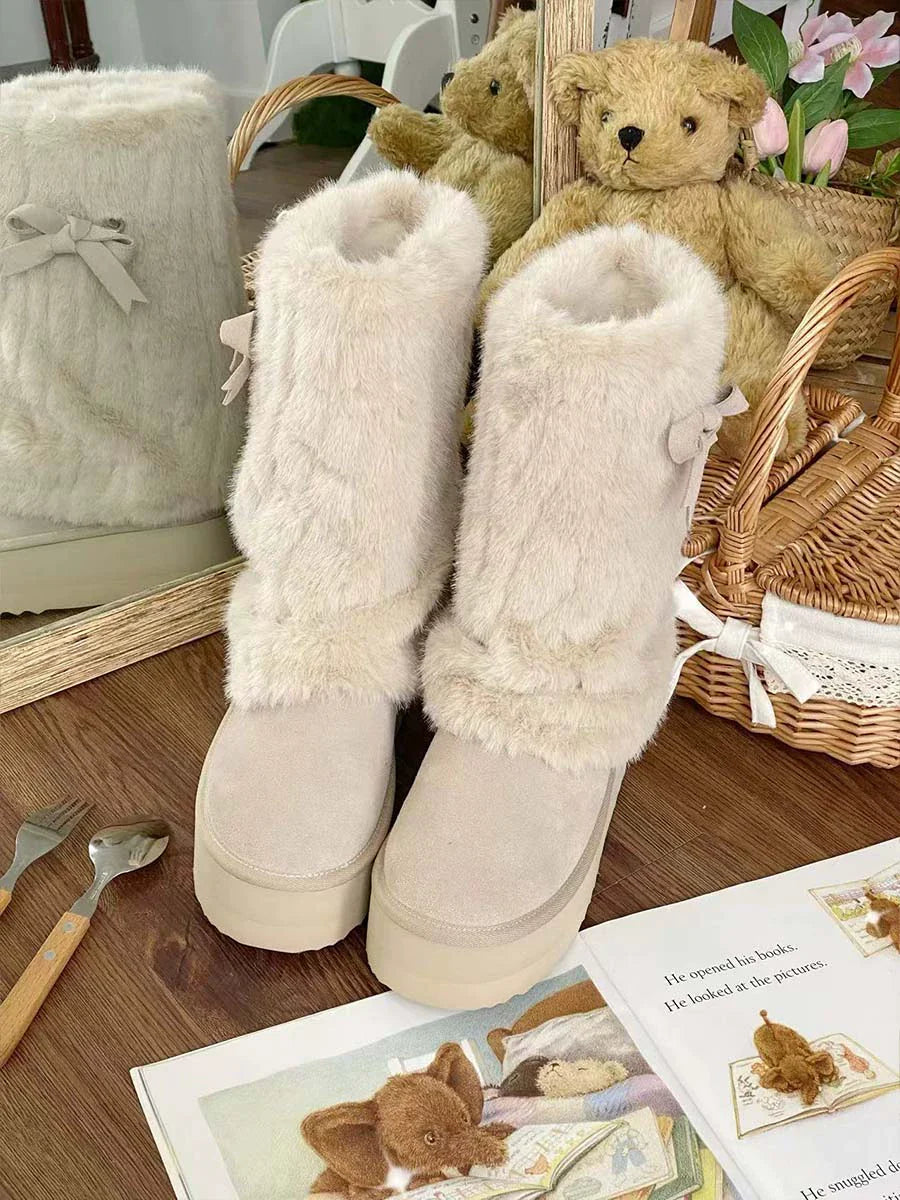 Pure Tea For Dream - Winter Love Song - Winter Lolita Mid-Calf Boots Plush Snow Boots Thick Sole