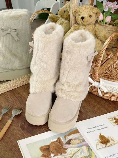 Pure Tea For Dream - Winter Love Song - Winter Lolita Mid-Calf Boots Plush Snow Boots Thick Sole