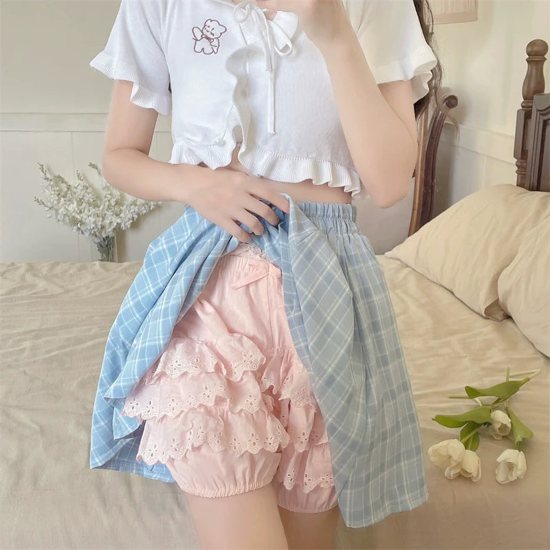 Sugar Girl - Cotton Lolita Bloomers Tiered Hem Cake Petticoat Shorts