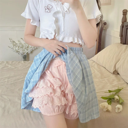Sugar Girl - Cotton Lolita Bloomers Tiered Hem Cake Petticoat Shorts