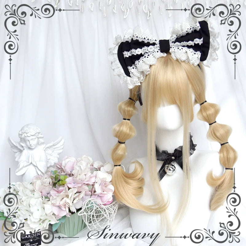 Sinwavy - 55CM Blonde Lolita Curl Wig Detachable Double Ponytail