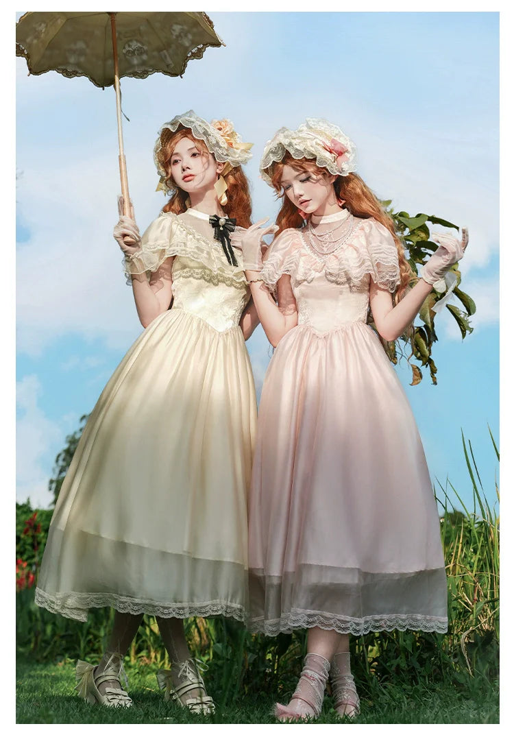 With PUJI - Morning Mist Estate - Twins Classic Lolita OP Dress, Edward Collar