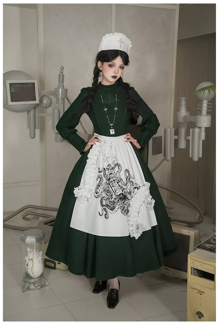 With PUJI - Letter and Poetry ﾂｷ Abyss Clinic - Gothic Lolita Green Dress Set