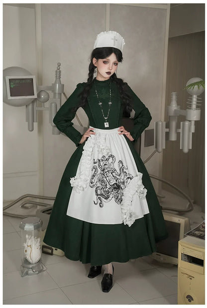 With PUJI - Letter and Poetry ﾂｷ Abyss Clinic - Gothic Lolita Green Dress Set