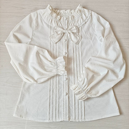 Youlan Lane - Daily Lolita Shirt lace Ruffled Blouse Round Neck